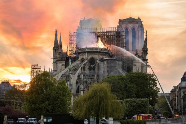 General views of the massive fire at the historic Notre Dame cathedral in Paris is seen. 