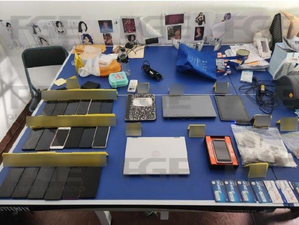 Equipment used by the fake call center, whose second floor housed the drug-selling operation. 