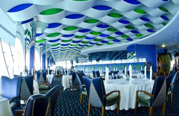 Interior of top floor restaurant at worlds o<em></em>nly 7 star hotel the Burj Al Arab in Dubai