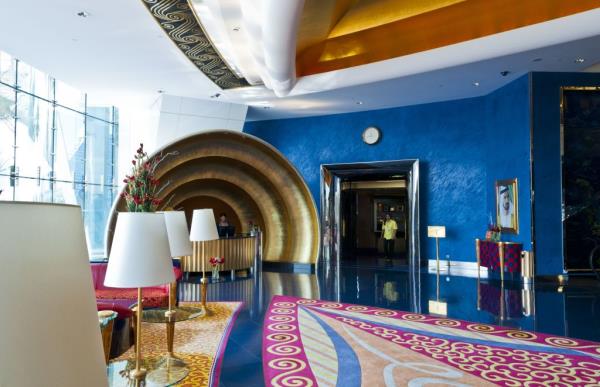 Interior of exclusive lobby in the worlds o<em></em>nly 7 star hotel the Burj Al Arab in Dubai in UAE