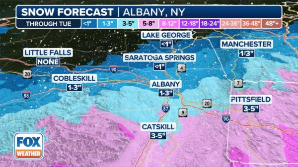 Upstate New York areas such as Albany will likely get 1-3 inches of snow, according to reports.