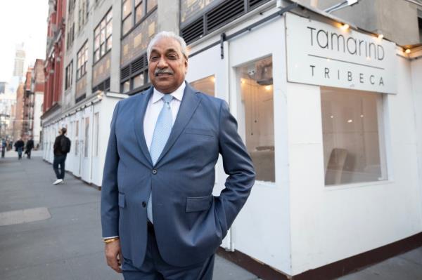 Avtar Walia standing out the Tamarind Tribeca dining sheds